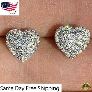 Elegant Heart Earrings Women Silver Plated Jewelry Cubic Zirconia Lab-Created